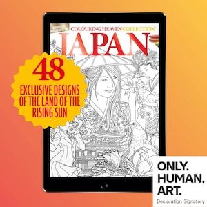 May include: A black and white coloring book cover featuring a Japanese woman in traditional clothing. The cover text reads "Japan Coloring Heaven Collection" and "48 Exclusive Designs of the Land of the Rising Sun".