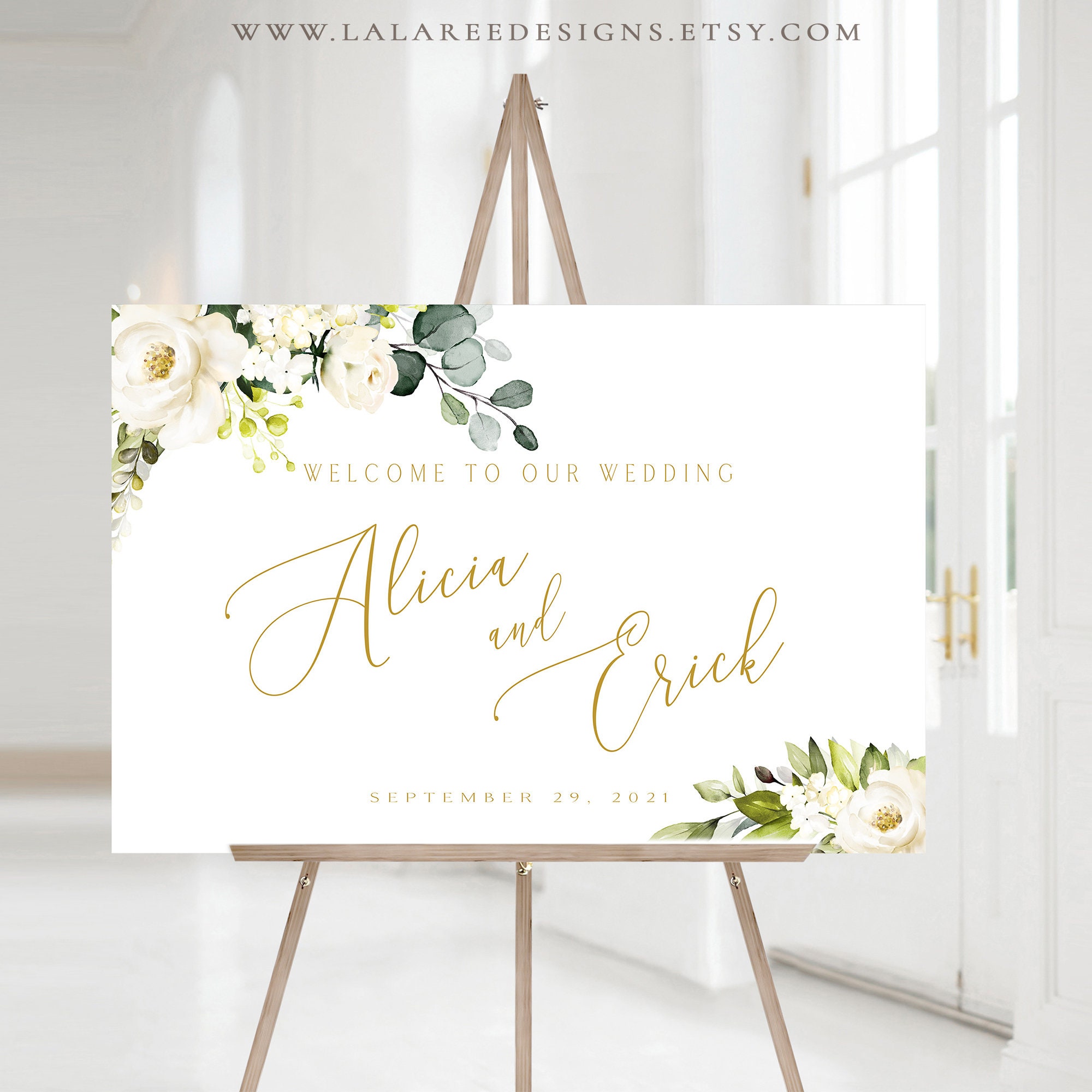 White Floral Wedding Welcome Sign Template Welcome to Our - Etsy