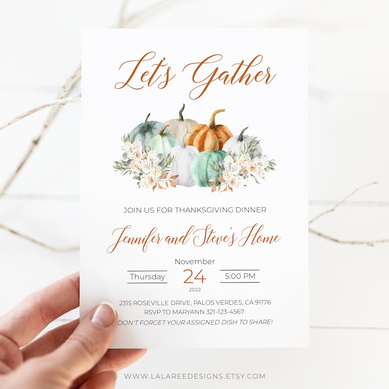 Thanksgiving Dinner Invitation Template Fall Printable Thanks Giving Autumn Let/'s Gather Invite Download Templett