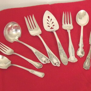Mixed 8 Serving Flatware: Spoons, Cake Pie Server, Cold Meat Fish Forks, Relish, Gravy Sauce Ladle, Master Butter Knife - Buffet Dinner MM8
