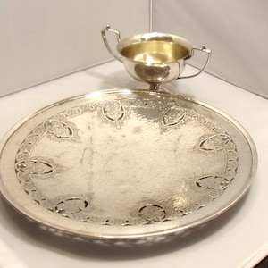 Pair Vintage Homan Silver Silverplate Serving Items: Cake Sandwich Plate 03073 and Small Pedestal Dish 0646 Silverplate on Nickel Silver VIK