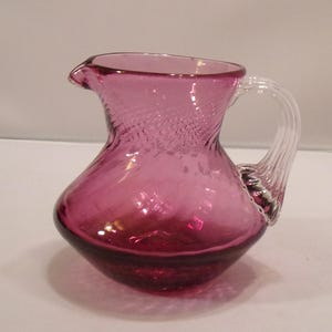 A Handblown Murano Style Studio Art Glass Creamer Jug  Rose Pink or Amethyst Glass 3 1/2&quot; Tall