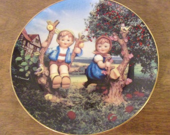 M J Hummel Apple Tree Boy and Girl  -  Little Companions Series Collector Plate 8"  Danbury Mint