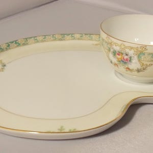 Noritake Japanese Teacup and Under Plate Set Blue Band with Roses Hand Painted Decoration Made in Japan