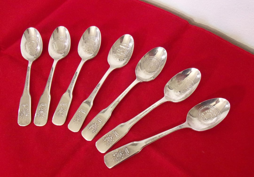 Seven 7 Vintage Silverplate 13 Colony Bicentennial State Seals Souvenir ...