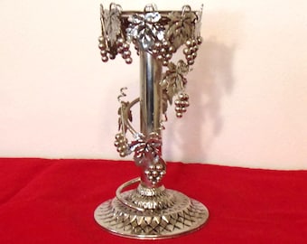 Vintage Studio Silversmith Ornate Grape and Grapevine Decorated Silverplate Candlestick