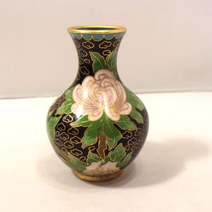 Exquisite Miniature Enamel Cloisonne Vase 3&quot; Tall Floral Decoration with Gold Accents