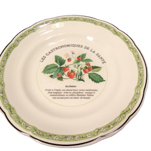 Les Gastronomiques De La Sante Gien France - Salad Dessert Plate Strawberry Motif Green Border