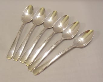 Set of Six Vintage Silverplate Teaspoons  6&quot; long  1881 Rogers Oneida  Brookwood Pattern  ABC