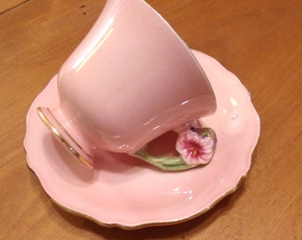 Vintage Bone China Espresso Demitasse Cup and Saucer Royal Winton England  Petunia Pink