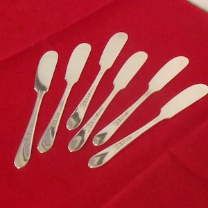 Set of Six 6 Vintage Silverplate Rogers Mfg. Flat Blade Butter Relish Spreaders 1941 Priscilla Lady Ann Pattern  6 1/4" long PF3