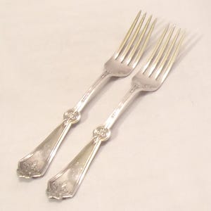 Pair of Antique Late 19th Century Silverplate Salad Forks - Rogers & Bro. 9 Medallion and Scroll Pattern ca 1880   JJ