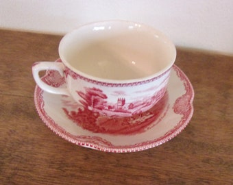 Old Britain Castles Pink Transferware Cup and Saucer  Johnson Brothers England