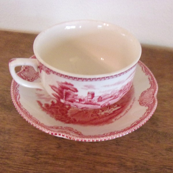 Old Britain Castles Pink Transferware Cup and Saucer  Johnson Brothers England