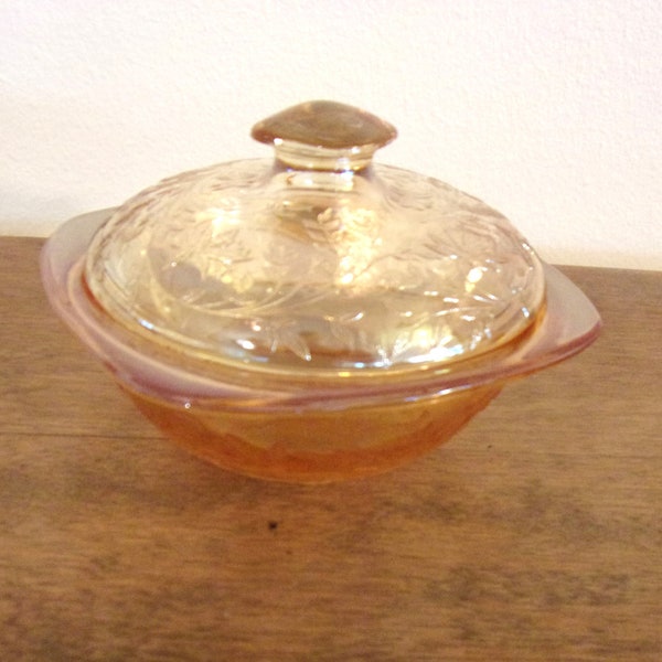 A Vintage Iridescent Marigold Jeanette Glass Dish with Lid  Floragold Louisa Pattern