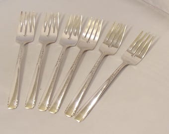 Set of Six Silverplate Cake Dessert Forks  6 1/2&quot; long 1881 Rogers Oneida Brookwood Pattern   RR