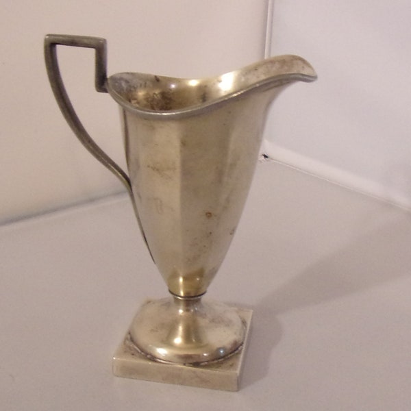 Vintage Silverplate Art Deco Creamer by Bernard Rice & Sons USA 4 1/2" tall  Riceszinn Metal Alloy Apollo Sheffield  Fluted with Square Base