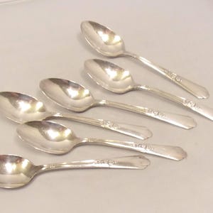 Set of Six Vintage Silverplate Teaspoons 6&quot; long Simeon L George H Rogers Encore 1936 Pattern  T64