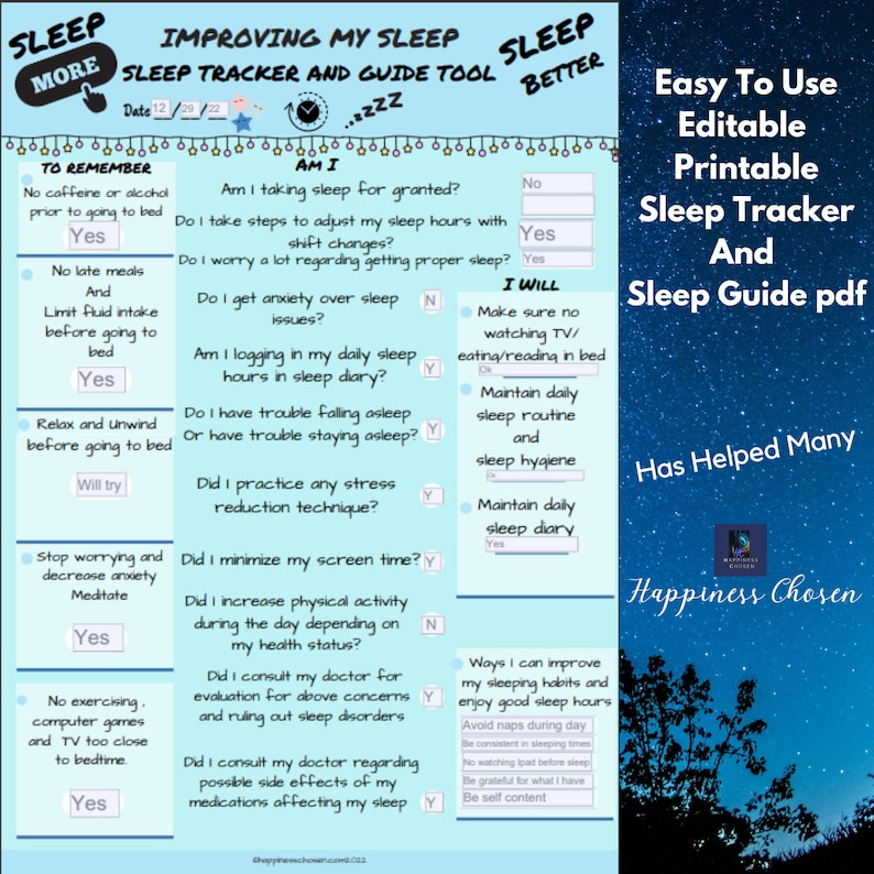 SLEEP DIARY | Sleep Journal | Sleep Tracker | Easy Editable Fillable ...
