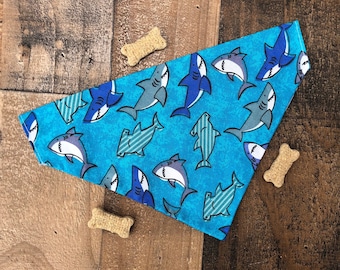 Shark Print Dog Bandana, Over the Collar, Summer Pet Accessory