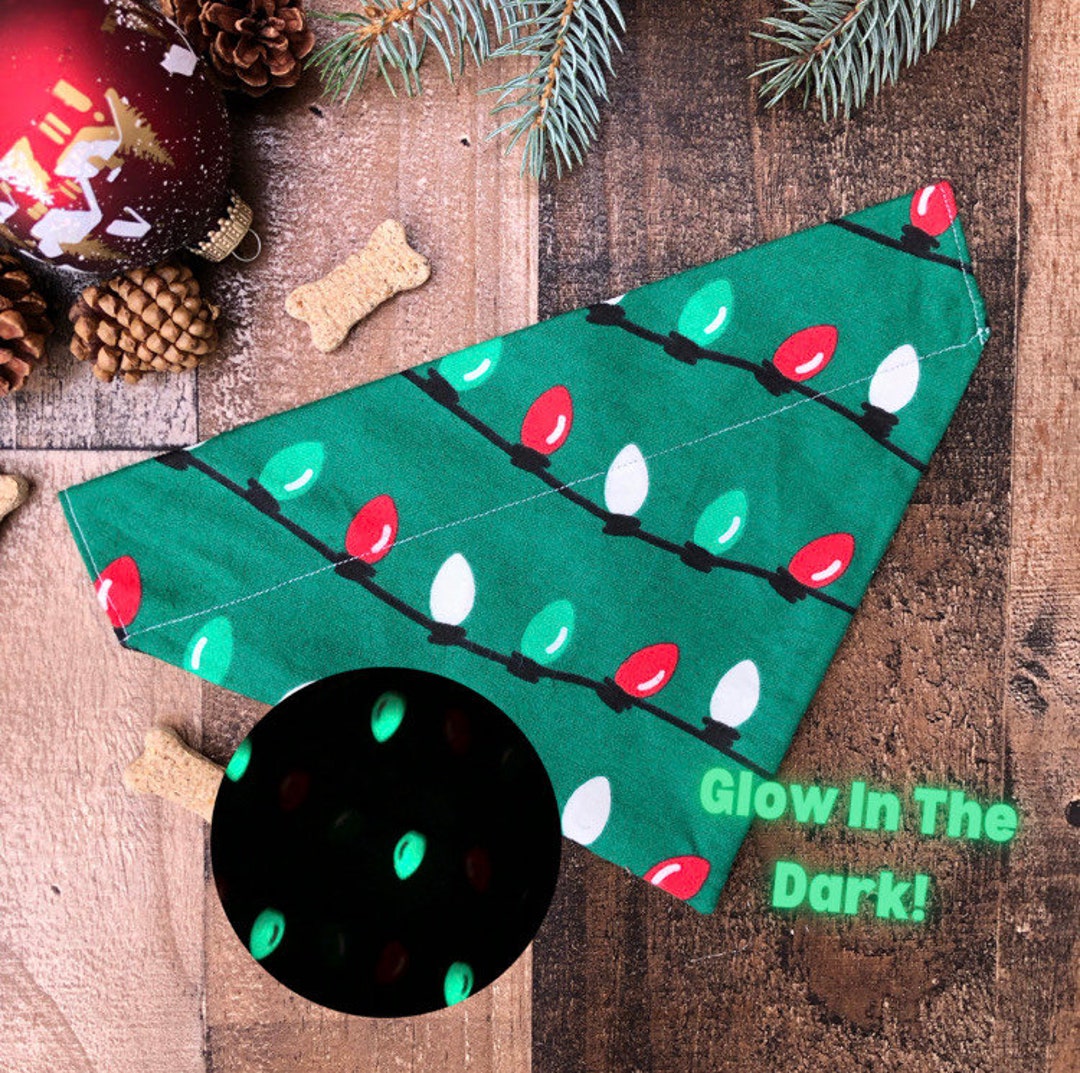 Glow in the Dark Christmas Lights Dog Bandana, Puppy, Cat Bandana, Over
