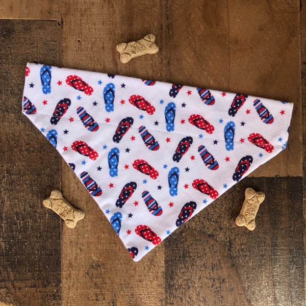 Flip Flop Patriotic personalizable Dog Bandana, Cat Bandana, Patriotic Pup Slip On Bandana, 4th of July Bandana, BBQ, Sandal, Flip Flops