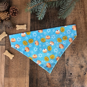 8 Nights Hanukkah Dog Bandana, Puppy, Cat Bandana, Over The collar (Slip On), Personalize with name, pet gift, Winter, Menorah, Hanukkah Pet