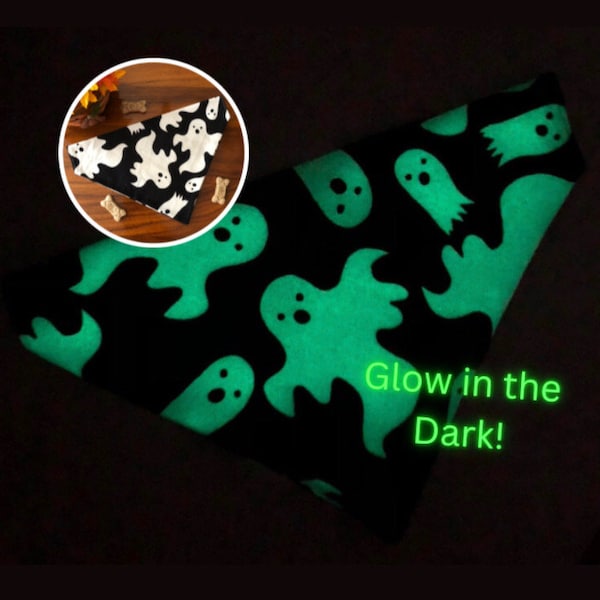 Halloween Dog Bandana, Halloween Cat Bandana, Ghost Glow in the Dark, Slip On,  Personalize with name, pet gift, Halloween Pet Costume