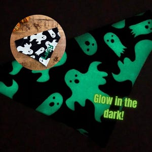 Halloween Dog Bandana, Halloween Cat Bandana, Ghost Glow in the Dark, Slip On,  Personalize with name, pet gift, Halloween Pet Costume