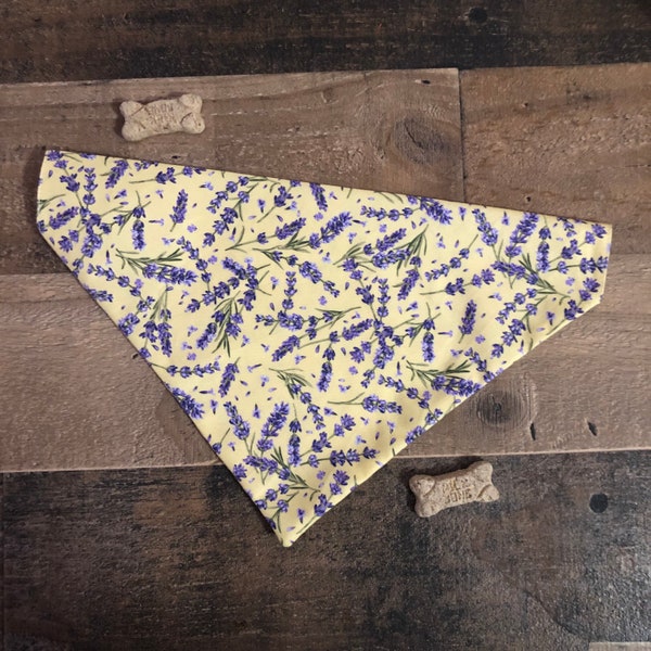 Lavender Dog Bandana, Cat Bandana, Slip On, Personalized, Pet scarf, Easter, Flowers, Yellow Purple, Pet Gift, Spring, Lavender Feild