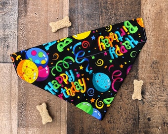 Birthday Dog Bandana, Birthday Cat Bandana, Over The collar (Slip On), Personalized Bandana with name, Pets Birthday Scarf, Balloons Glitter