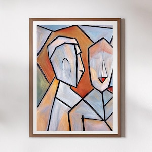 Whisper - Cubism Art Print, Abstract Male and Female Figures, Modern Wall Art, Artist-Designed Minimalist Decor, Contemporary Home Artwork