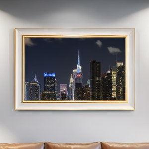 Manhattan Night Skyline Print, New York City Architecture Photography, Modern Wall Art, Manhattan Poster, NYC Skyline Art Printable