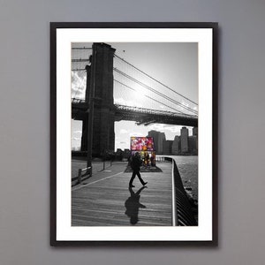 Man Walking | Brooklyn Bridge Print | NYC Skyline Photography | Manhattan Architecture Poster | New York Wall Art Printable