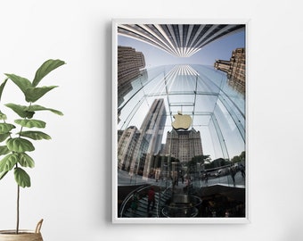 Apple Store, 5th Avenue, New York Skyline Print, New York Architecture Photography, Manhattan Poster, Modern Architecture Wall Art Printable
