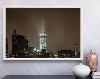 Freedom Tower Night, New York Skyline Print, NYC Night Photography, Manhattan Poster, Travel Fine Art Photography