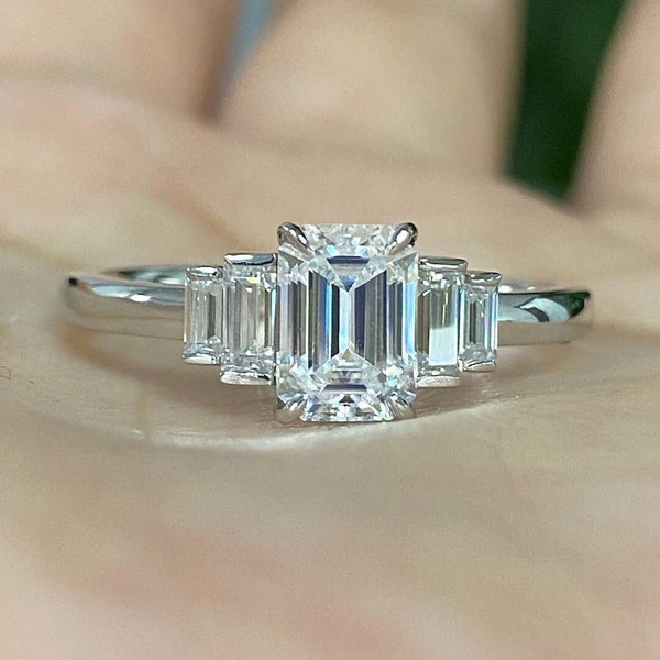 10*12mm Emerald Cut Moissanite Engagement Ring 14K Gold Ring Natural Diamond Band Bridal Wedding Ring Promise Anniversary Ring Art Deco Ring