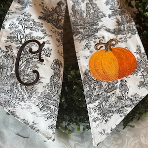 personalized Halloween black toile wreath sash for front door, custom monogrammed fall  porch decor, gift for wedding, housewarming