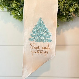elegant beach holiday wreath sash for front door, monogrammed wreath sash, stocking stuffer for Mom, Christmas gifts for newlyweds