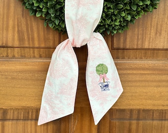 rosa Frühlingskranz toiled toile, Schärpe für Haustür, Chinoiserien topiary herz, Monogramm schal, individuelles geschenk für lobende gastgeberinnen