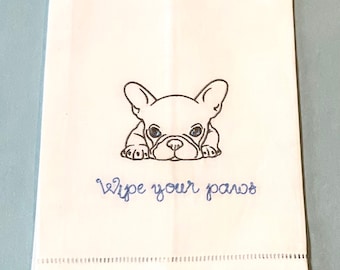 Wipe your paws ‘Frenchie’ French Bulldog guest towel hostess gift
