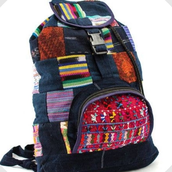 Upcycled backpack, Recycled vintage Guatemalan fabric backpack, Repurposed eco-friendly Mayan shirt skirt backpack embroidery tapestry