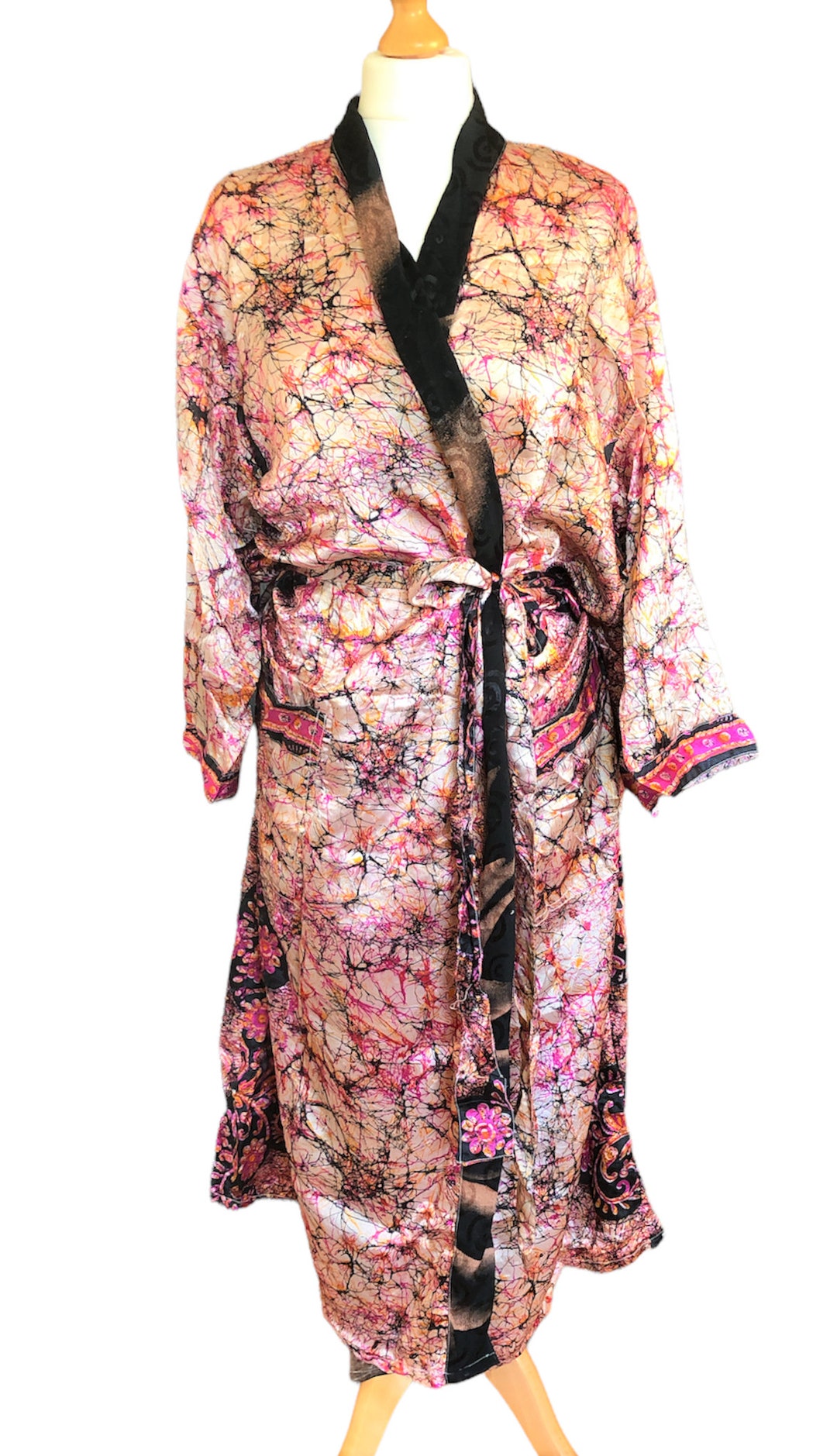 Vintage Silk Bath Robe Upcycled Silk Sari Kimono Dressing - Etsy