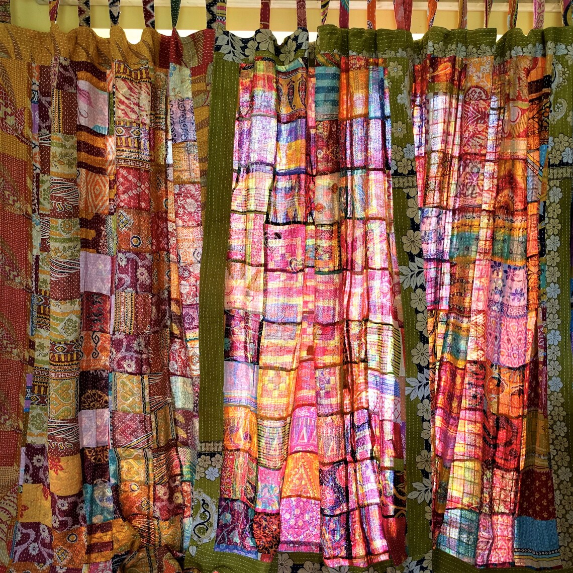 Patchwork 60 Inch Drop Curtains Vintage Indian Cotton Etsy