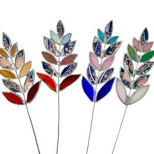 Stained Glass Lupine flower plant stake, Iridescent glass flower shaped stem, Handmade floral gift for plant lovers, Plant art stained glass