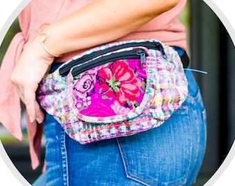 Upcycled bum bag waist bag, Recycled vintage Guatemalan fabric hipster bum bag, Repurposed eco-friendly Mayan shirt fanny pack bum bag