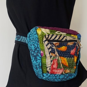 Bum bag/hip bag, Upcycled vintage cotton Kantha bum bag, Recycled cotton colourful fanny pack, Upcycled bohemian festival bum bag