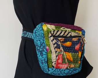 Bum bag/hip bag, Upcycled vintage cotton Kantha bum bag, Recycled cotton colourful fanny pack, Upcycled bohemian festival bum bag