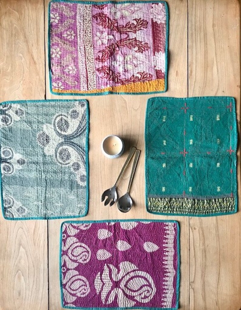 Vintage Kantha Place Mats Upcycled Cotton Kantha Table Place Etsy UK