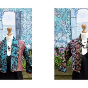 Vintage silk kantha jacket, Upcycled vintage silk fully reversible cropped jacket, Recycled eco-friendly bohemian silk kantha handmade item Size 8